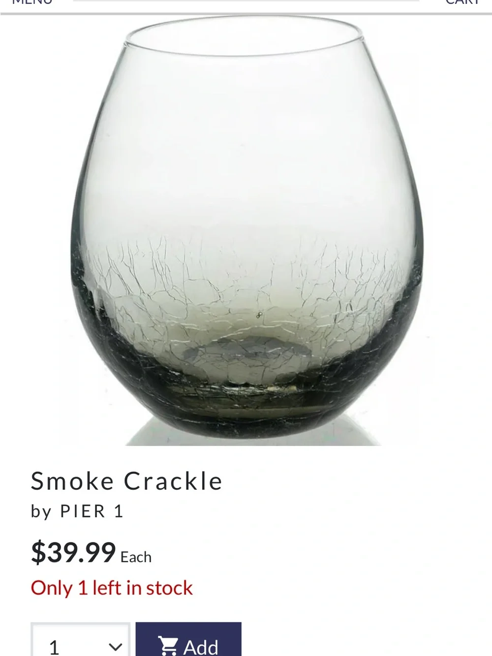 2- Pier 1 Crackle Stemless Wine Glasses, Green Ombre